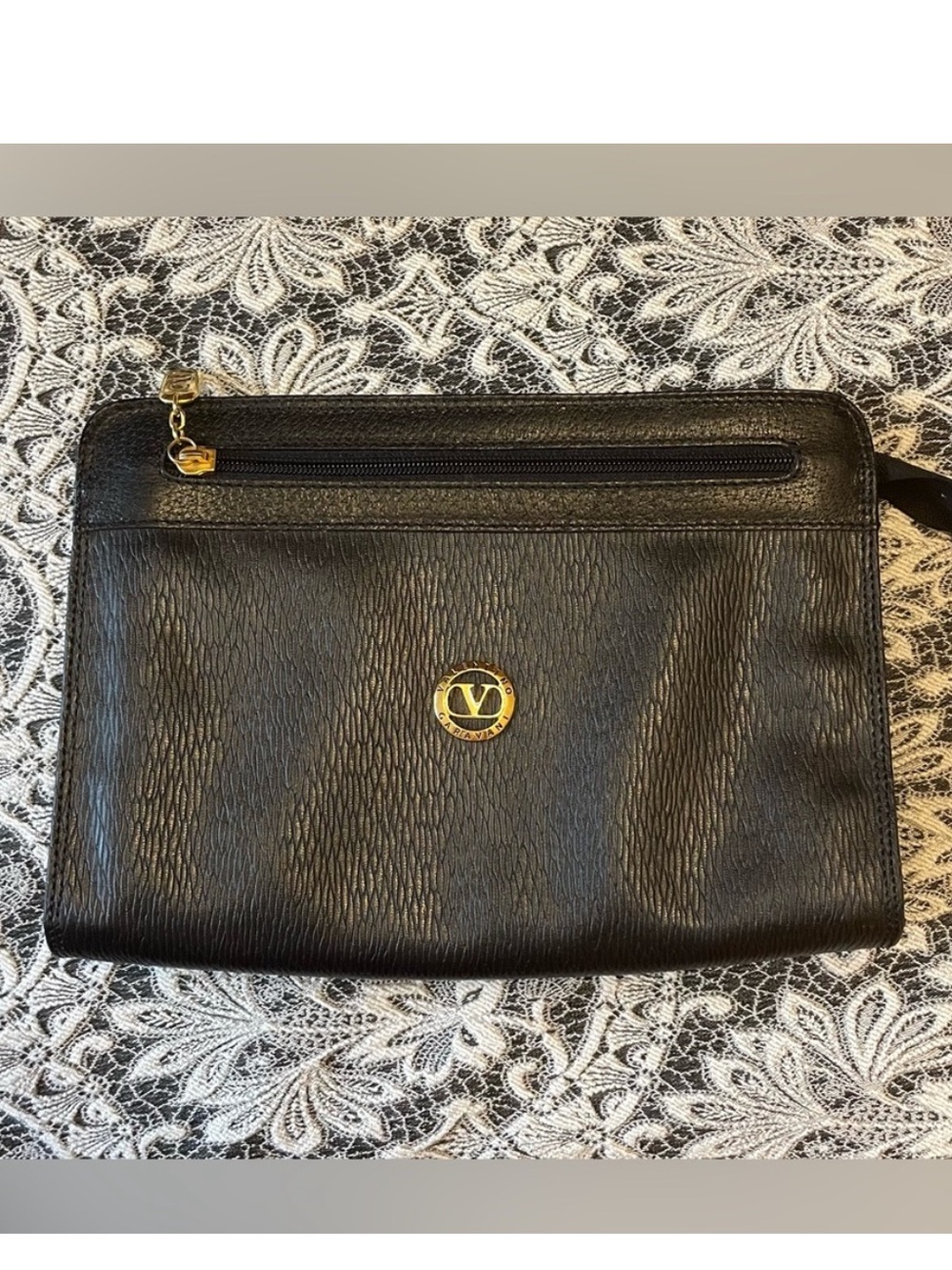Valentino Garavani Black and Gold Textured Clutch